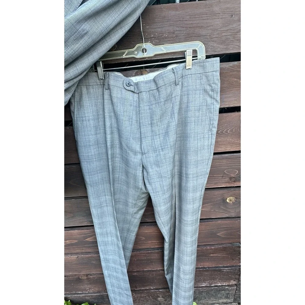 joe joseph abboud 3 Piece‎ Suit Gray Plaid 44L Blazer 40R Pants Plus Vest